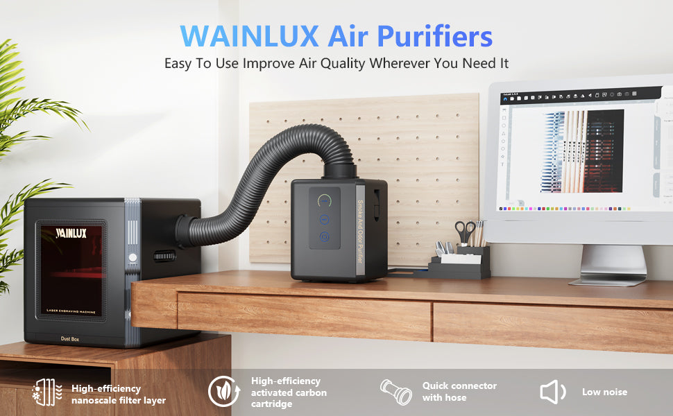 WAINLUX Mini Air Purifier Low Noise Remove Dust Life Visualization with Replaceable Filter for K8 Laser Engraver K10 Engraving