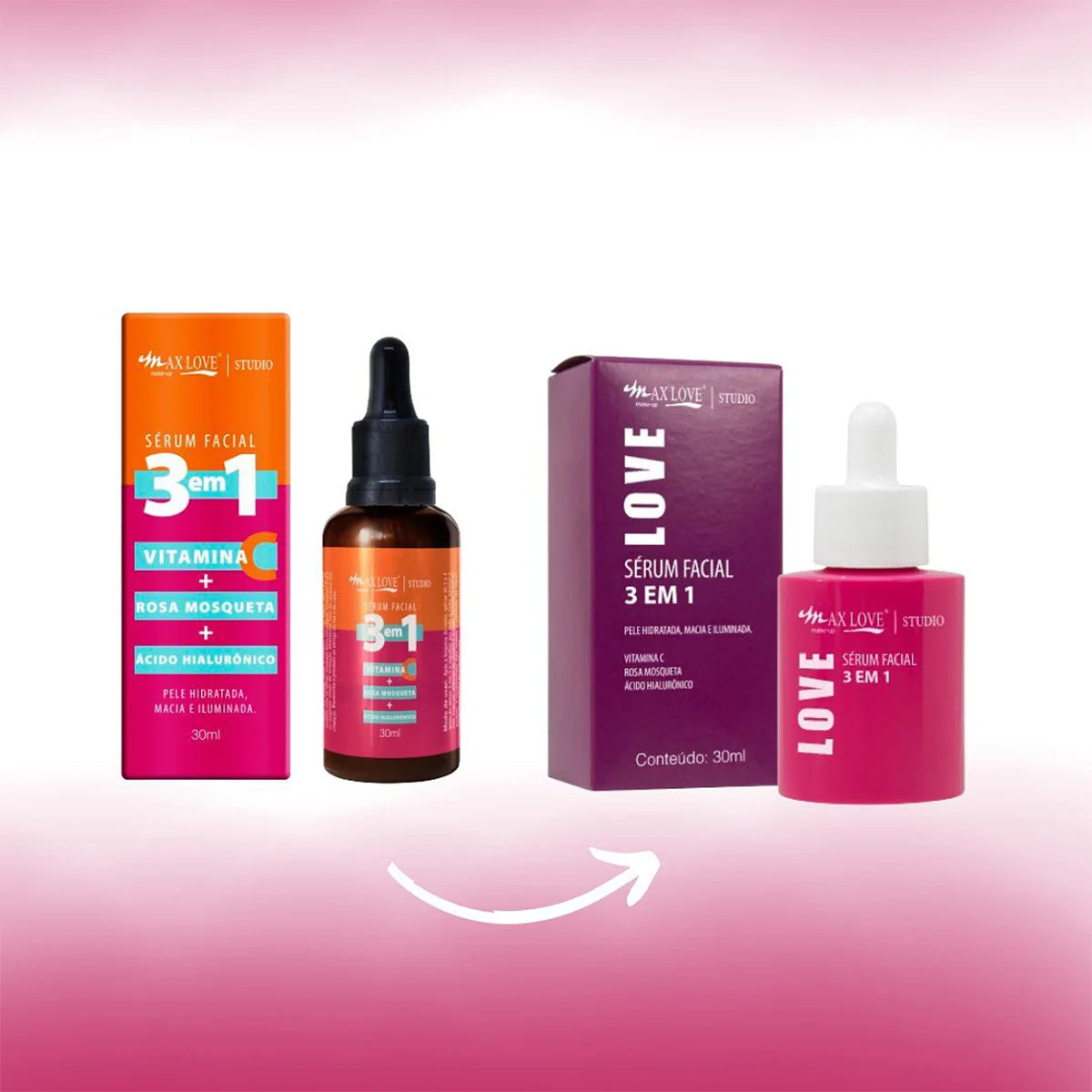 3 in 1 Vitamin C Facial Serum Pink Mosquito Hyaluronic Acid 30ml - Max Love