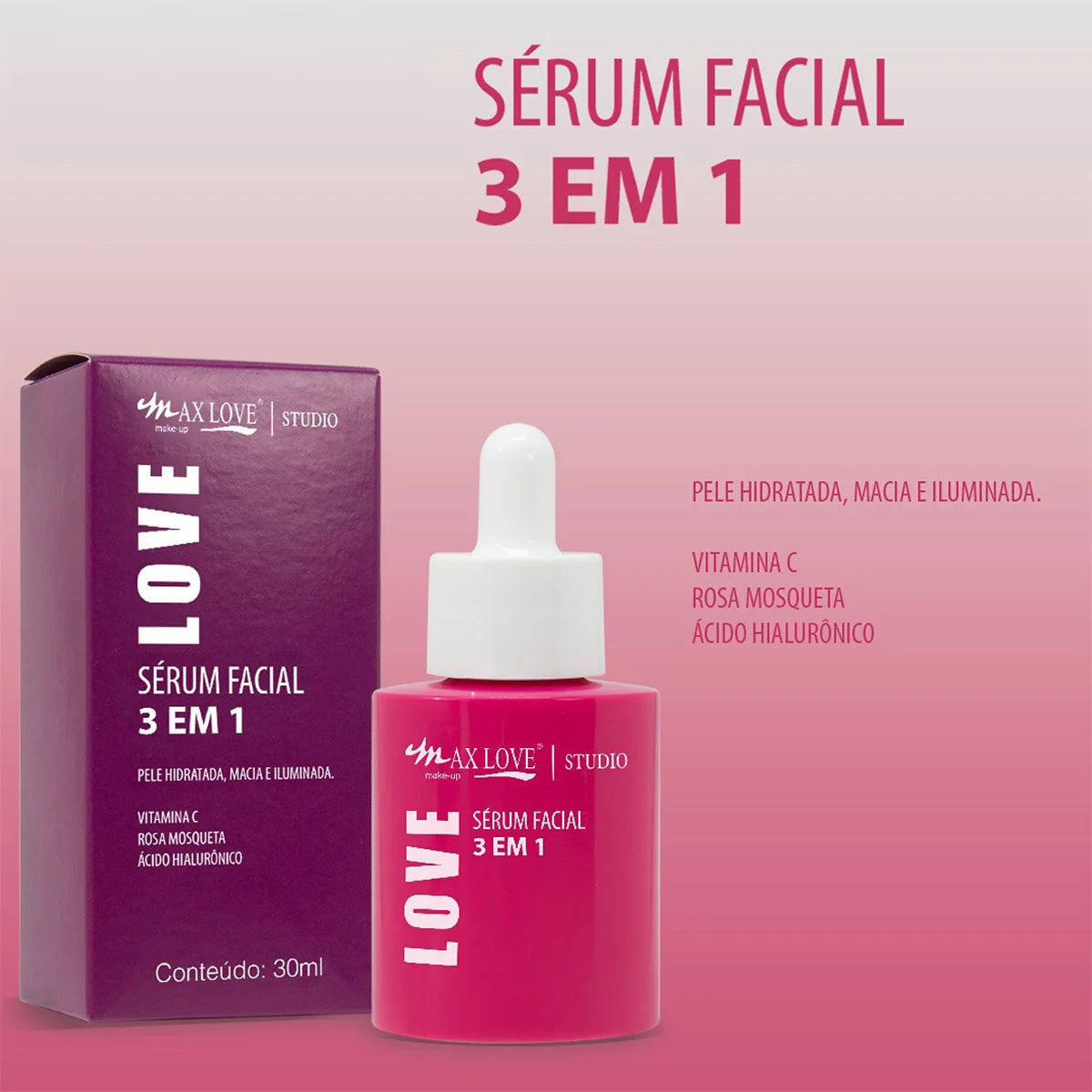 3 in 1 Vitamin C Facial Serum Pink Mosquito Hyaluronic Acid 30ml - Max Love
