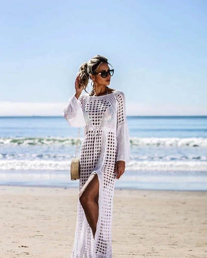 Sexy Cover Up Bikini Women Swimsuit Cover-up Beach Bathing Suit Beach Wear Knitting Swimwear Mesh Beach Dress Tunic Robe