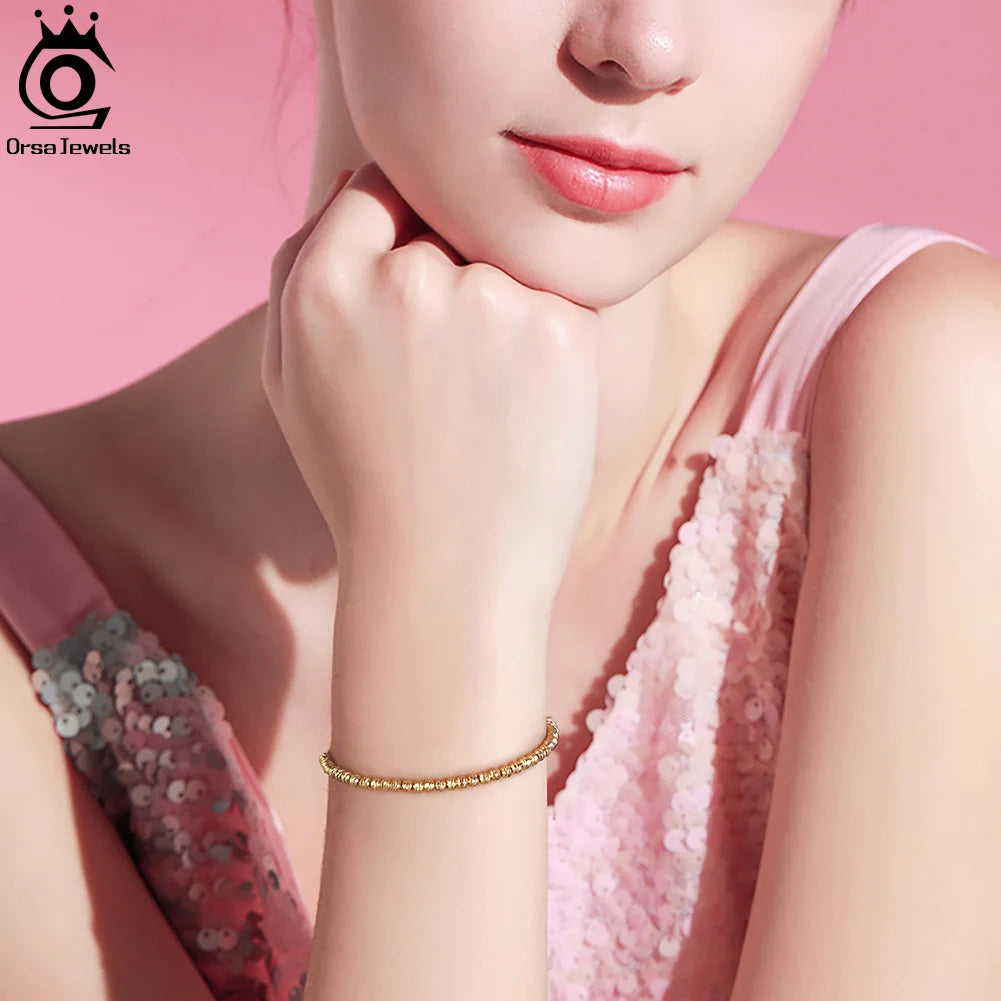 ORSA JEWELS 925 Sterling Silver 18K Gold Over 3mm Bolo Bead Bracelet for Women Adjustable Italian Fashion Bracelet Jewelry SB125