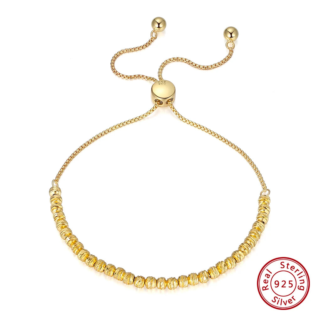 ORSA JEWELS 925 Sterling Silver 18K Gold Over 3mm Bolo Bead Bracelet for Women Adjustable Italian Fashion Bracelet Jewelry SB125