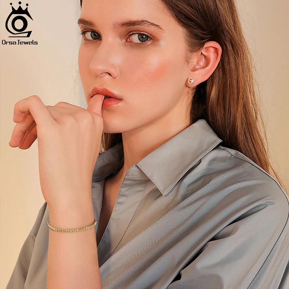ORSA JEWELS 925 Sterling Silver 18K Gold Over 3mm Bolo Bead Bracelet for Women Adjustable Italian Fashion Bracelet Jewelry SB125