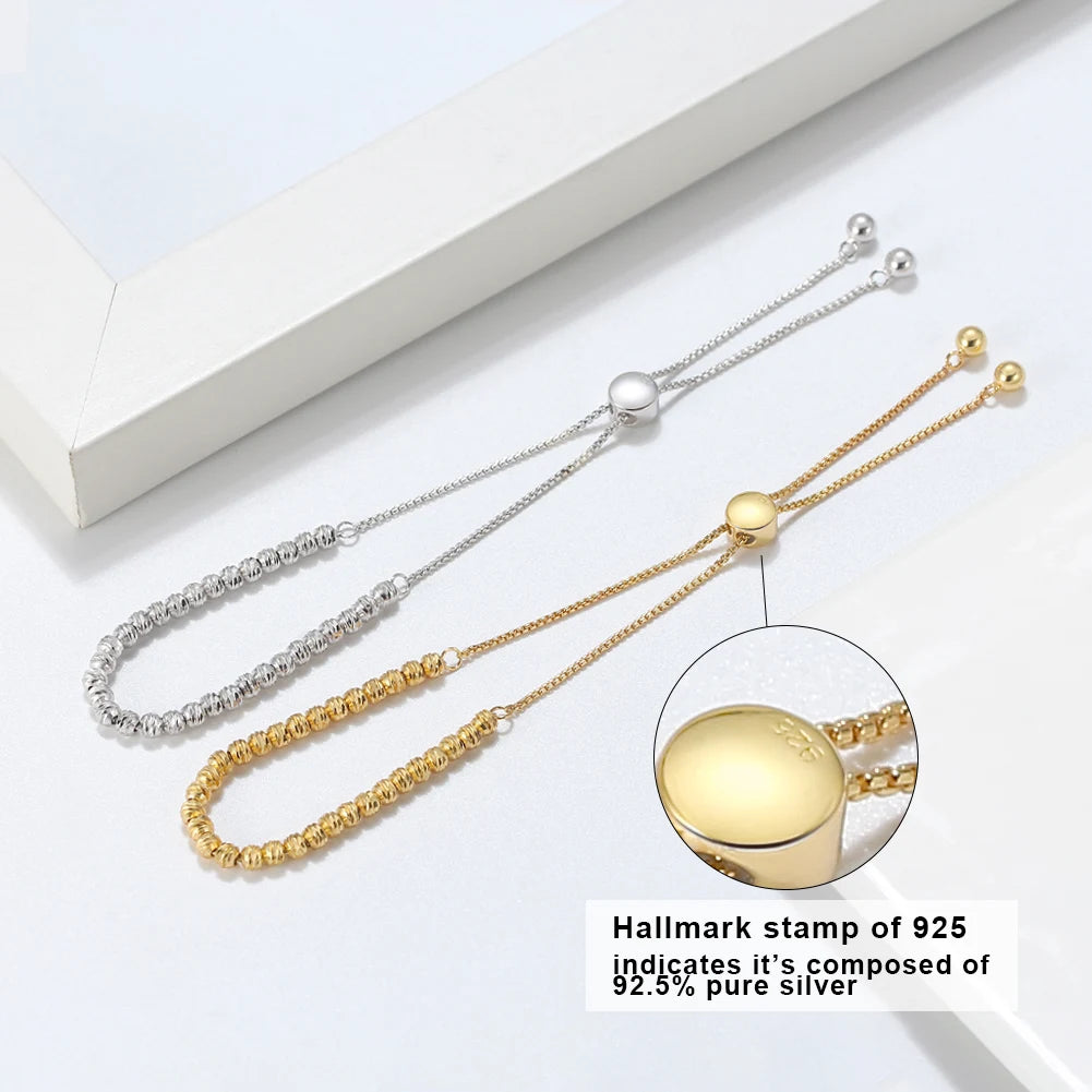 ORSA JEWELS 925 Sterling Silver 18K Gold Over 3mm Bolo Bead Bracelet for Women Adjustable Italian Fashion Bracelet Jewelry SB125