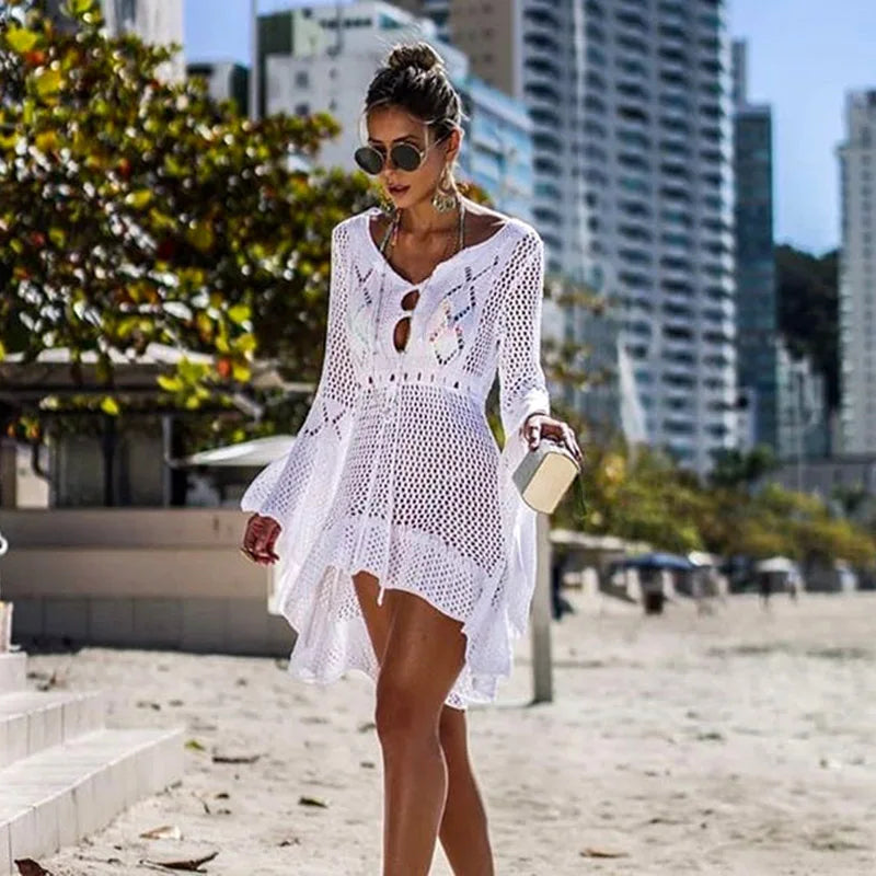 Sexy Cover Up Bikini Women Swimsuit Cover-up Beach Bathing Suit Beach Wear Knitting Swimwear Mesh Beach Dress Tunic Robe