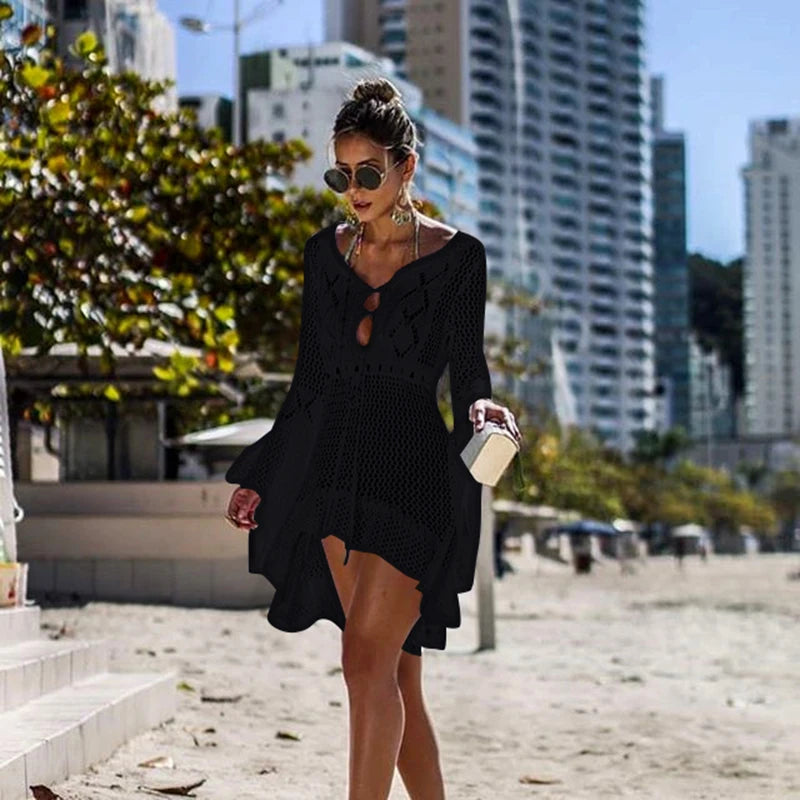 Sexy Cover Up Bikini Women Swimsuit Cover-up Beach Bathing Suit Beach Wear Knitting Swimwear Mesh Beach Dress Tunic Robe