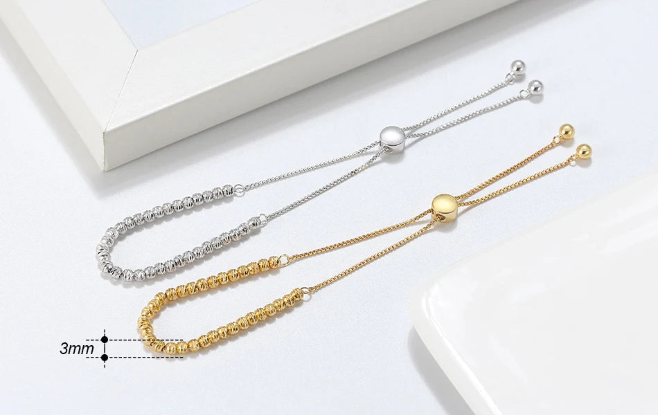 ORSA JEWELS 925 Sterling Silver 18K Gold Over 3mm Bolo Bead Bracelet for Women Adjustable Italian Fashion Bracelet Jewelry SB125