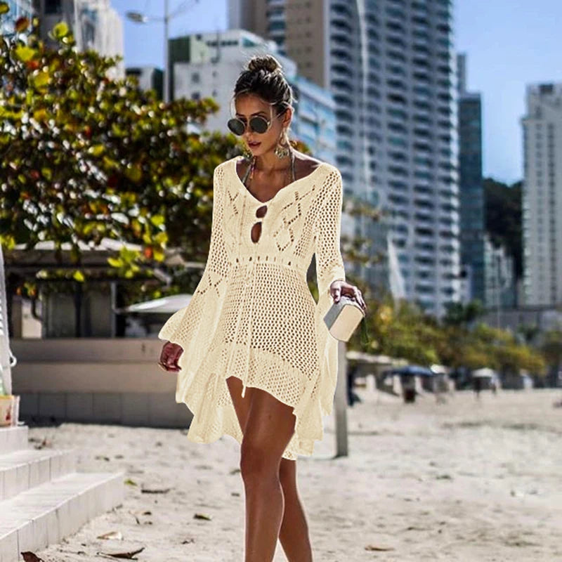 Sexy Cover Up Bikini Women Swimsuit Cover-up Beach Bathing Suit Beach Wear Knitting Swimwear Mesh Beach Dress Tunic Robe