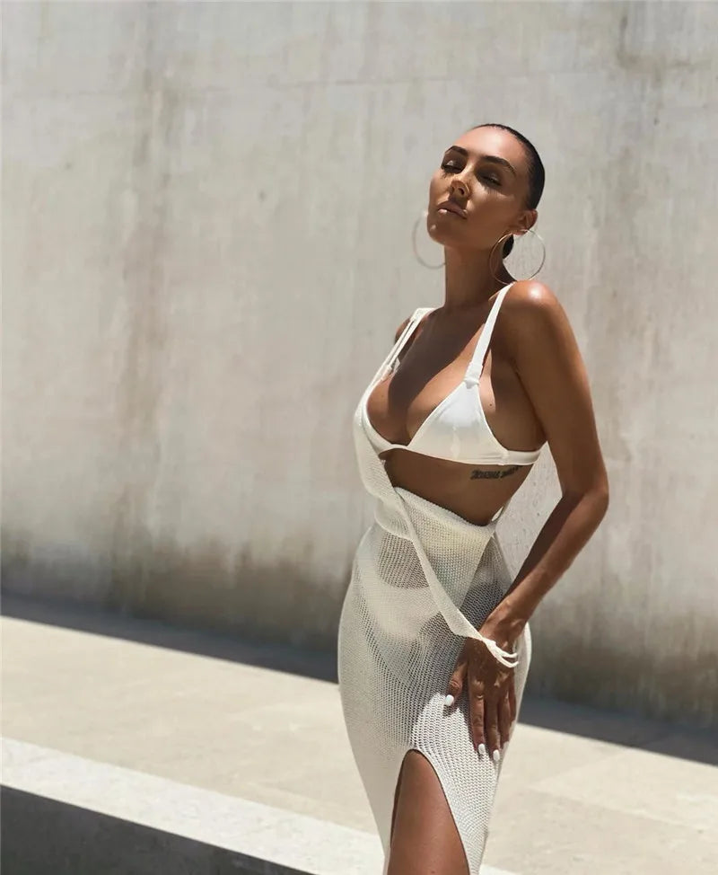 Sexy Cover Up Bikini Women Swimsuit Cover-up Beach Bathing Suit Beach Wear Knitting Swimwear Mesh Beach Dress Tunic Robe
