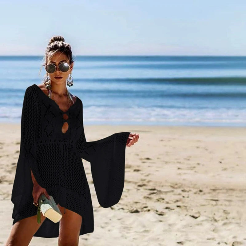 Sexy Cover Up Bikini Women Swimsuit Cover-up Beach Bathing Suit Beach Wear Knitting Swimwear Mesh Beach Dress Tunic Robe