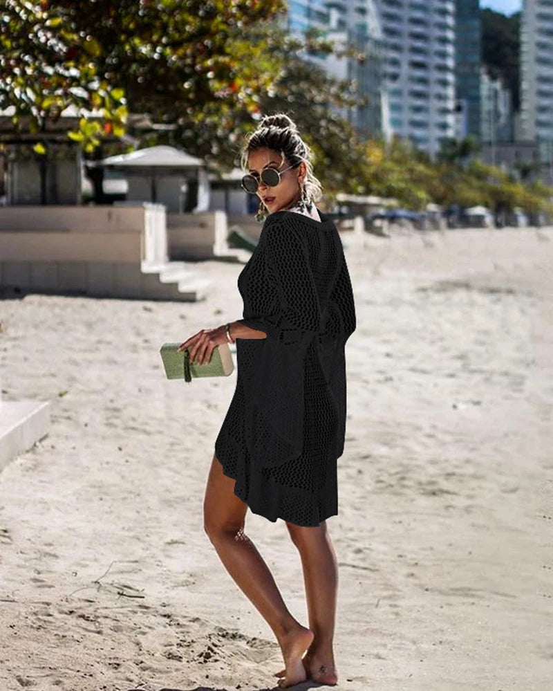 Sexy Cover Up Bikini Women Swimsuit Cover-up Beach Bathing Suit Beach Wear Knitting Swimwear Mesh Beach Dress Tunic Robe