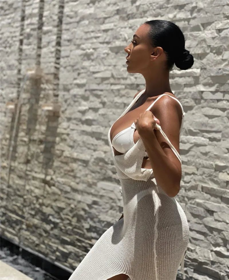 Sexy Cover Up Bikini Women Swimsuit Cover-up Beach Bathing Suit Beach Wear Knitting Swimwear Mesh Beach Dress Tunic Robe