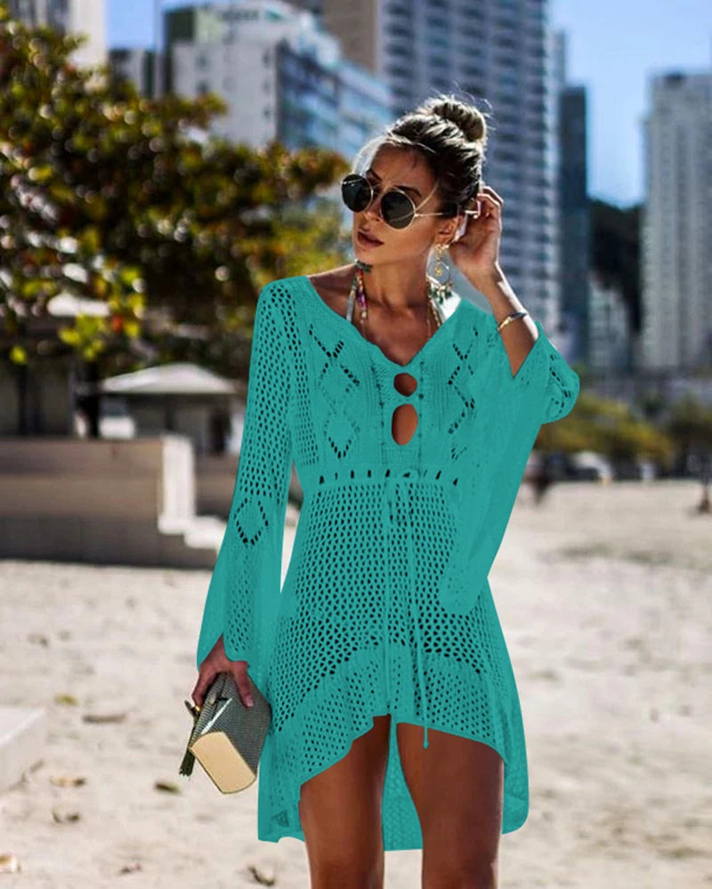 Sexy Cover Up Bikini Women Swimsuit Cover-up Beach Bathing Suit Beach Wear Knitting Swimwear Mesh Beach Dress Tunic Robe
