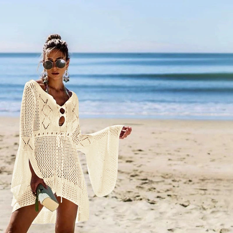 Sexy Cover Up Bikini Women Swimsuit Cover-up Beach Bathing Suit Beach Wear Knitting Swimwear Mesh Beach Dress Tunic Robe