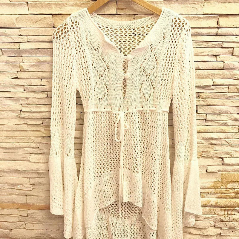 Sexy Cover Up Bikini Women Swimsuit Cover-up Beach Bathing Suit Beach Wear Knitting Swimwear Mesh Beach Dress Tunic Robe