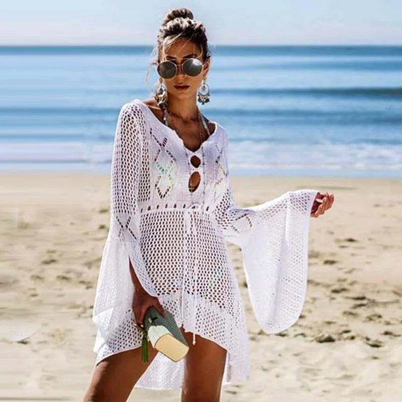 Sexy Cover Up Bikini Women Swimsuit Cover-up Beach Bathing Suit Beach Wear Knitting Swimwear Mesh Beach Dress Tunic Robe