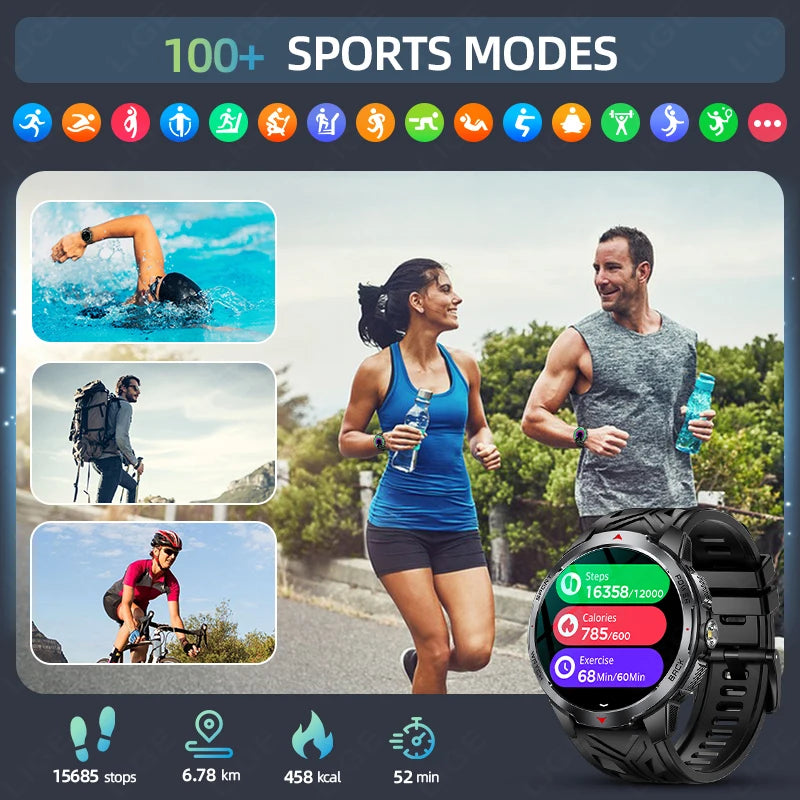LIGE 1100mAh Large Battery Smart Watch 1.7" Full Screen Touch Bluetooth Smartwatch Men Sleep Heart Rate Monitor Compass Watches
