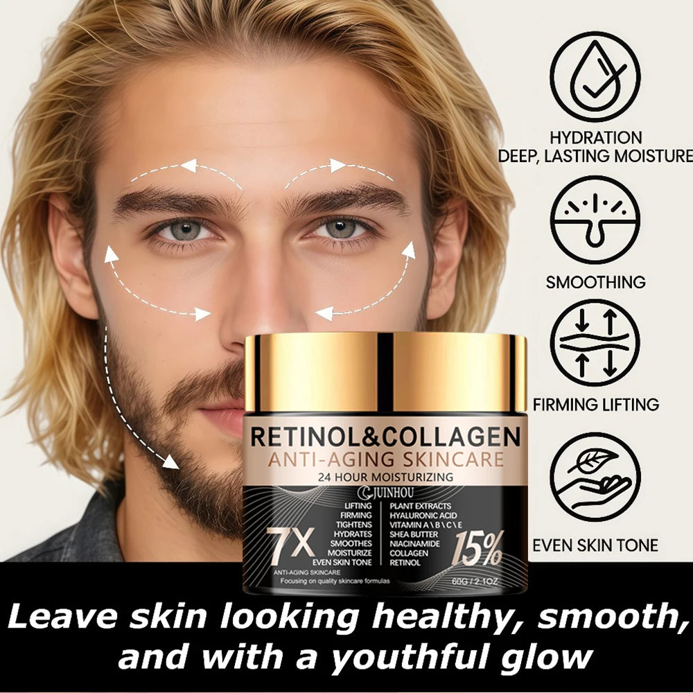 JUINHOU Men's Retinol Collagen Anti-Aging Skin Cream Moisturizes Skin to Make Wrinkles Less Noticeable Refreshing and Non-greasy