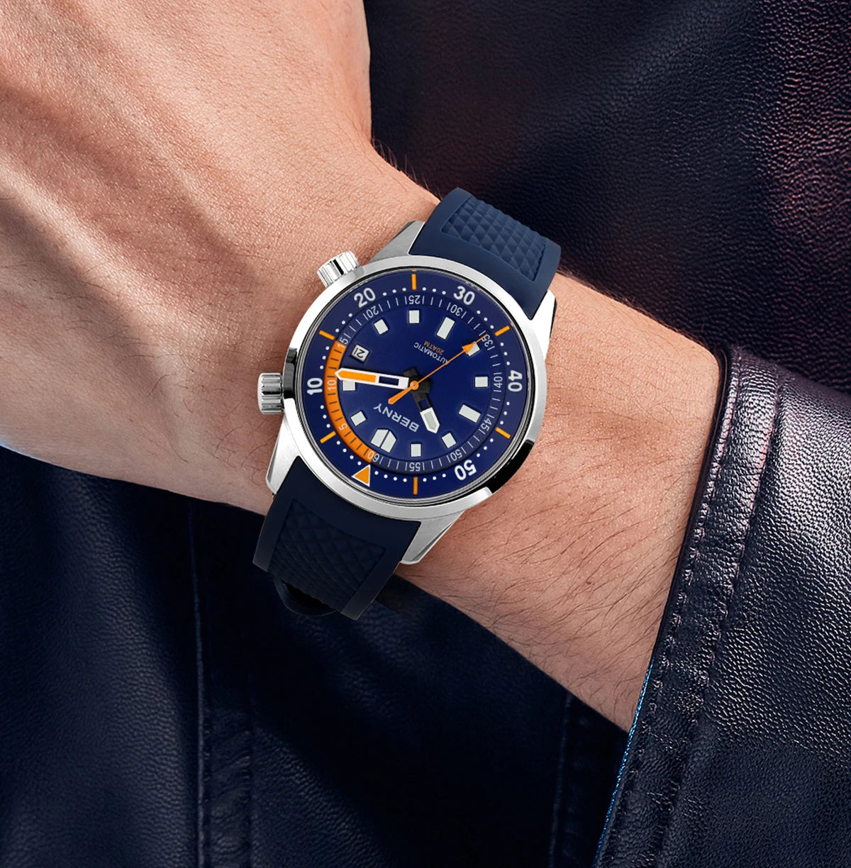 BERNY Automatic Diving Watches for Men 20ATM Super Luminous Mechanical Men's Diver Watch Sapphire Full Stainless Steel Dive