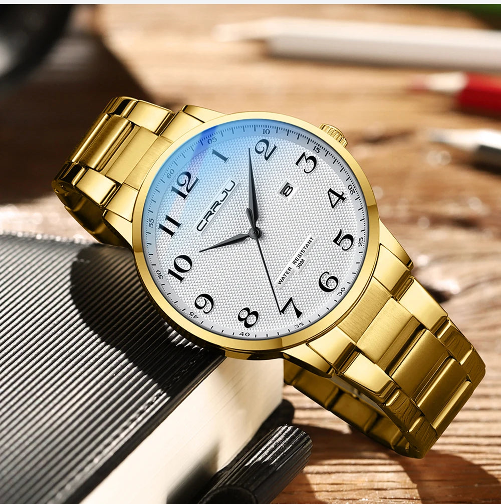 CRRJU New Fashion Men's Watches Stainless Steel Top Brand Luxury Waterproof Men Quartz Wristwatches Relogio Masculino