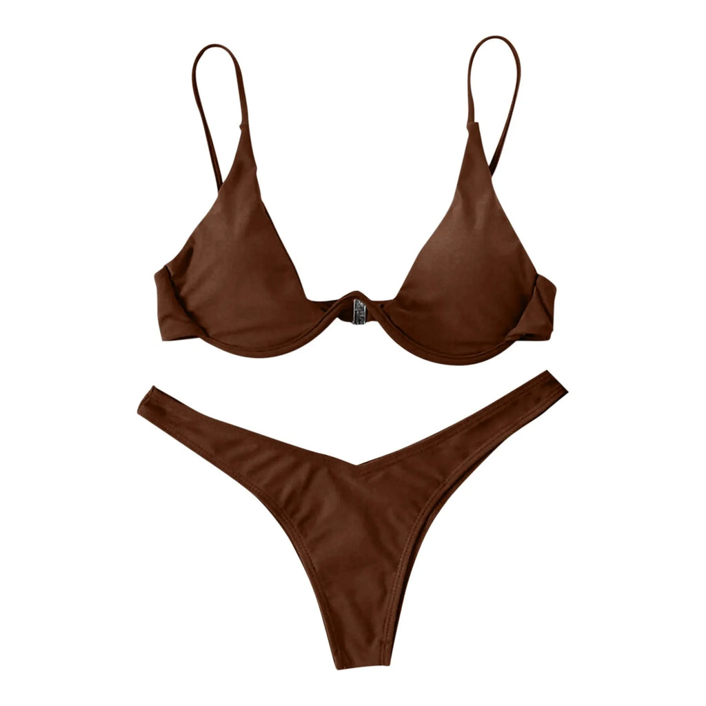 Personality Women'S Sexy Split Style Solid Color Bikini Swimsuit Bow Tie Swimsuit 2 Piece Set Soft Comfortable Swimwear Set