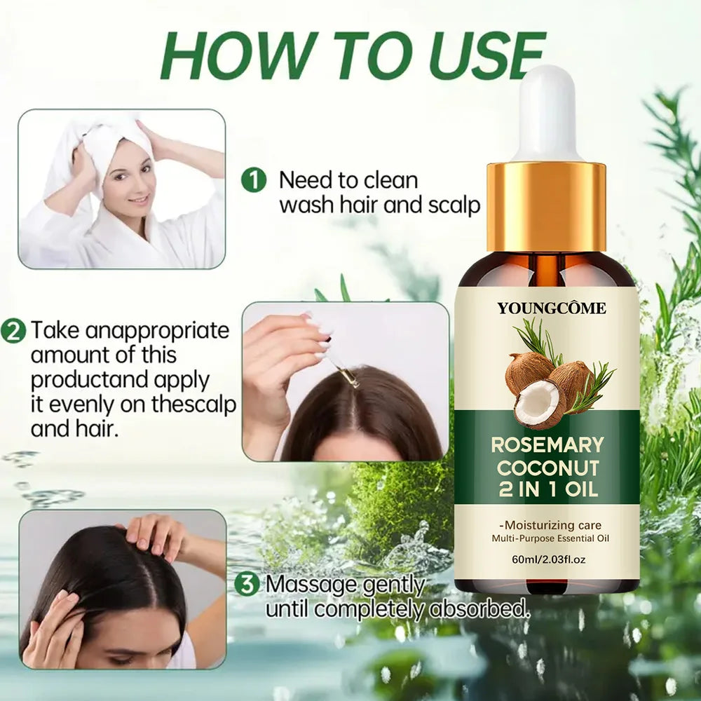 زيت الروزماري وجوز الهند لنمو الشعر وتقوية الجذور | Rosemary Coconut Oil Hair Growth Nourishing Scalp Treatment Loss
