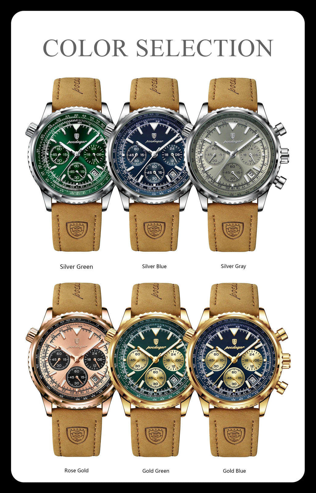 POEDAGAR Original Men's Clock Chronograph Date Waterproof Luminous Luxury Male Wristwatch Fashion Leather Quartz Watches For Man