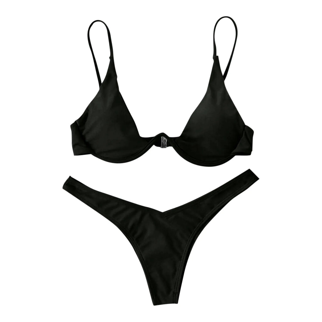 Personality Women'S Sexy Split Style Solid Color Bikini Swimsuit Bow Tie Swimsuit 2 Piece Set Soft Comfortable Swimwear Set