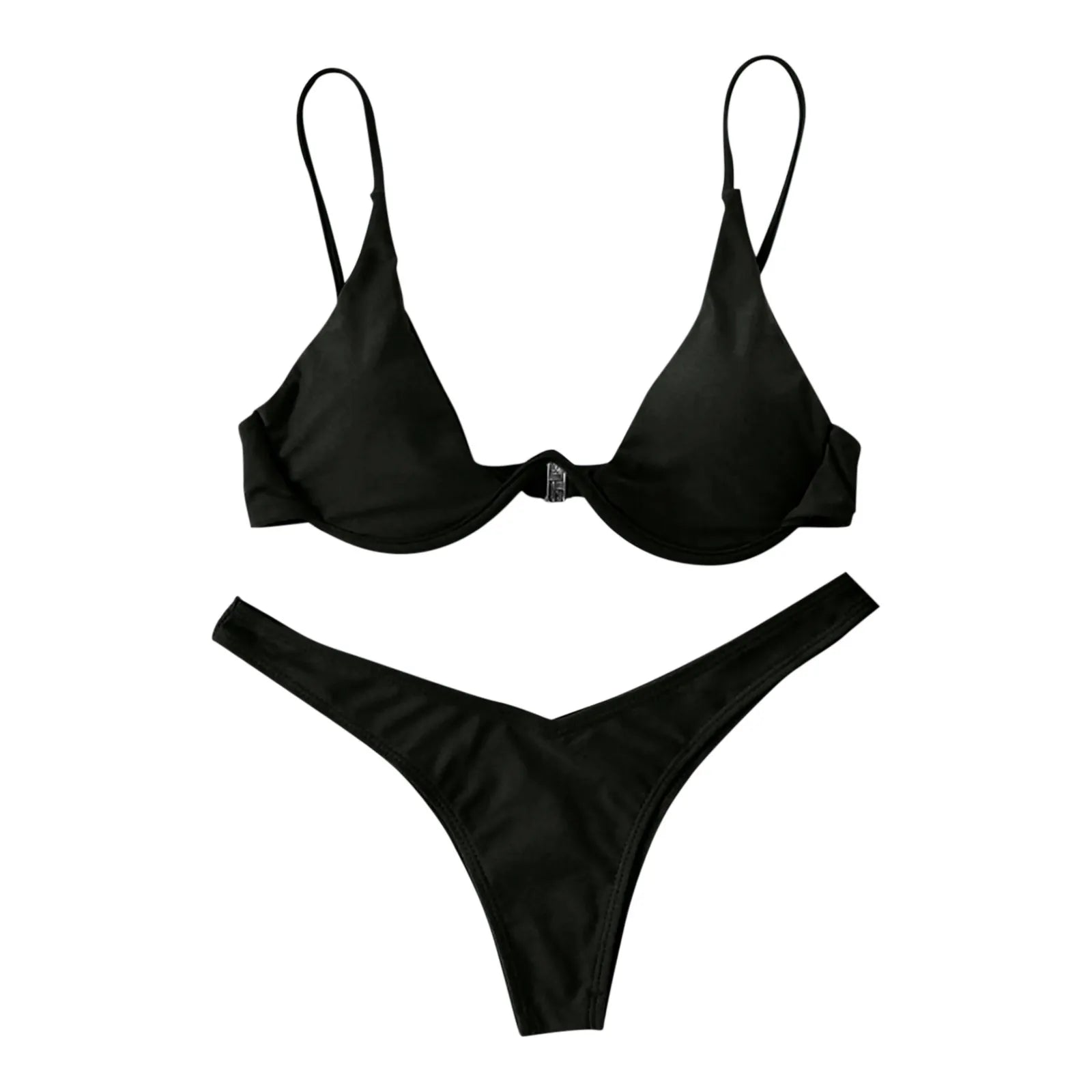 Personality Women'S Sexy Split Style Solid Color Bikini Swimsuit Bow Tie Swimsuit 2 Piece Set Soft Comfortable Swimwear Set