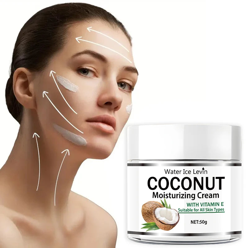 50g Coconut Oil Moisturizing Cream |   Collagen and Vitamin E |   Alcohol-Free |   Suitable for All Light Skin Tones |   Moisturizing Formula Containing Hyaluronic Acid and Retinol
