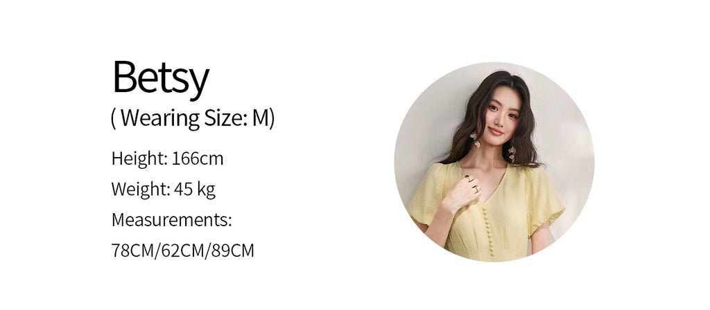 MISHOW Women's French V Neck Puff Sleeve Midi Dress 2026 Summer Button Detail Waist Slim Yellow Elegant Long Dress MXF29L2782