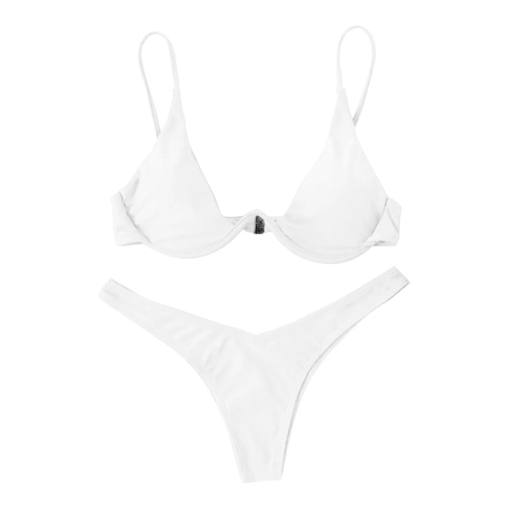 Personality Women'S Sexy Split Style Solid Color Bikini Swimsuit Bow Tie Swimsuit 2 Piece Set Soft Comfortable Swimwear Set