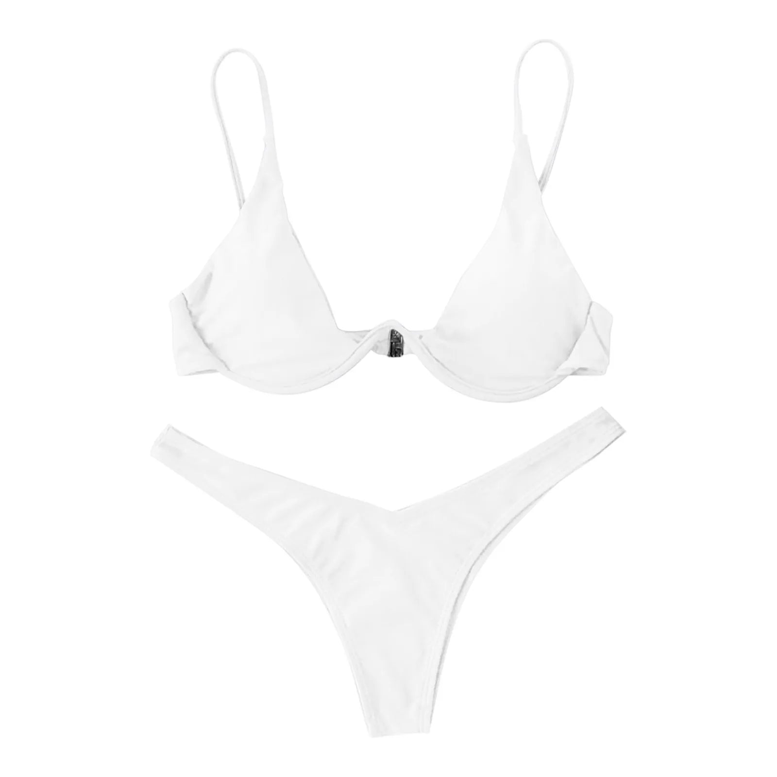 Personality Women'S Sexy Split Style Solid Color Bikini Swimsuit Bow Tie Swimsuit 2 Piece Set Soft Comfortable Swimwear Set