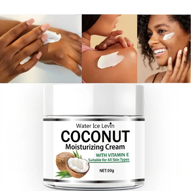 50g Coconut Oil Moisturizing Cream |   Collagen and Vitamin E |   Alcohol-Free |   Suitable for All Light Skin Tones |   Moisturizing Formula Containing Hyaluronic Acid and Retinol