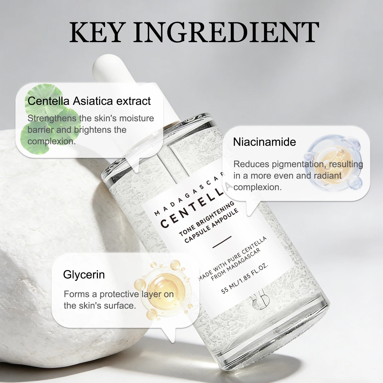 Madagascar Snowgrass Nicotinamide Essence 55ml - Soothes Uneven Tone & Supports Radiance for a Clear, Glowing Complexion.
