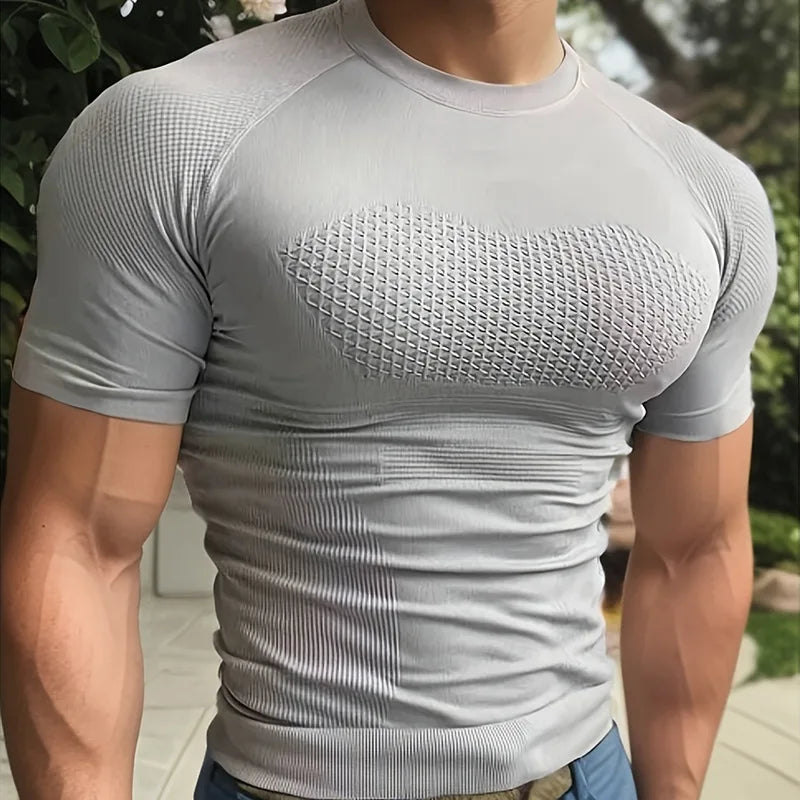 Summer Men Compression Gym Running T Shirt Breathable Short Sleeve T-Shirt Man Casual Tops Seamless Fitness Shirts Man Clothes