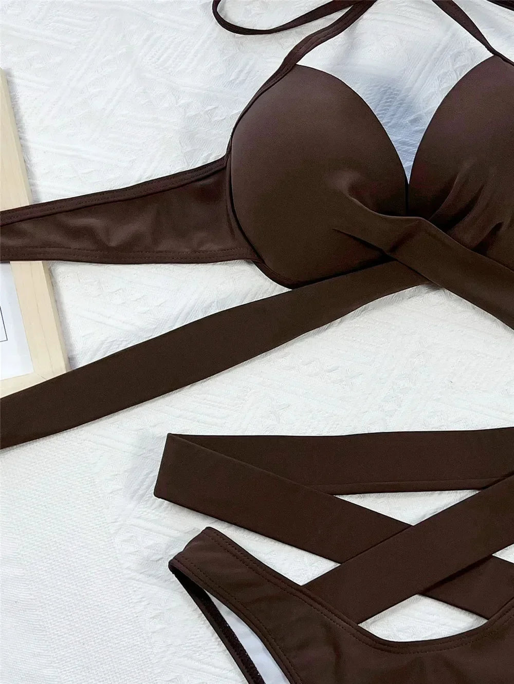 Black High Waisted Bikini Push Up Women String Halter Swimwear Cross Bandage Swimsuit Bathing Suit Brazilian Bikinis Sets 2025