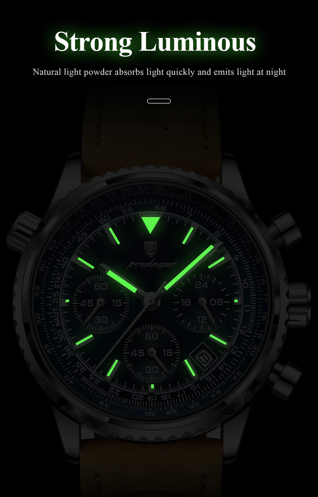 POEDAGAR Original Men's Clock Chronograph Date Waterproof Luminous Luxury Male Wristwatch Fashion Leather Quartz Watches For Man