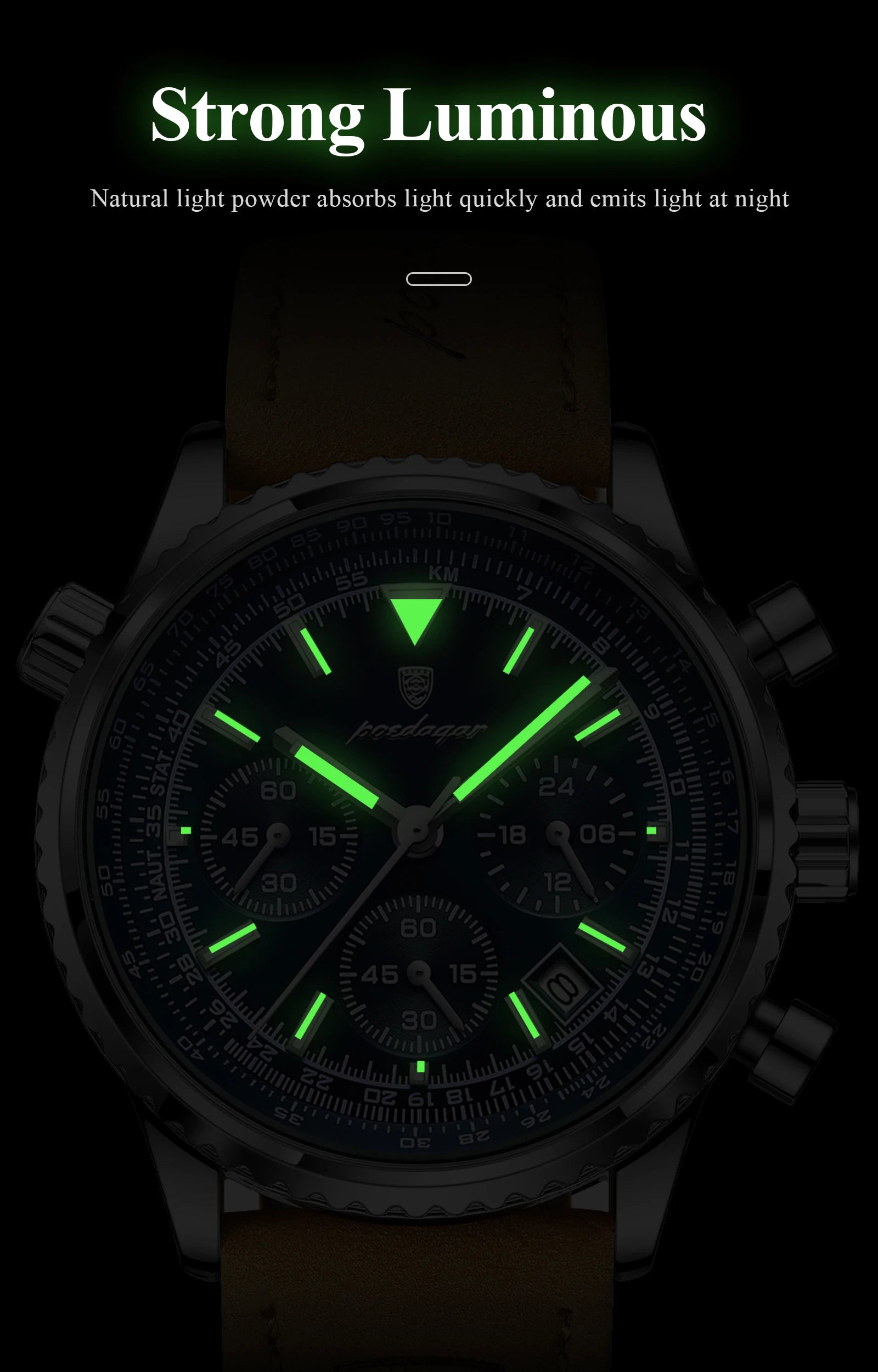POEDAGAR Original Men's Clock Chronograph Date Waterproof Luminous Luxury Male Wristwatch Fashion Leather Quartz Watches For Man
