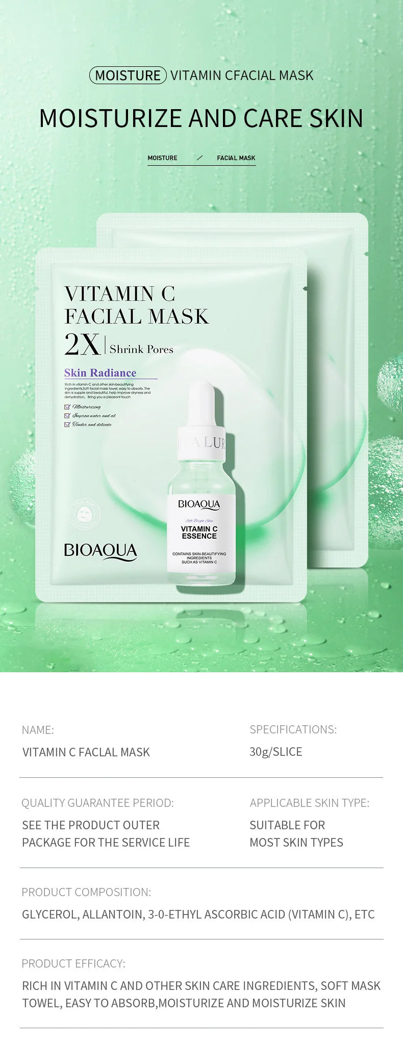 20pcs BIOAQUA Moisturizing Face Mask Whitenting Facial skincare Anti-aging Wrinkle Hydrating Facial Sheet Mask Skin Care