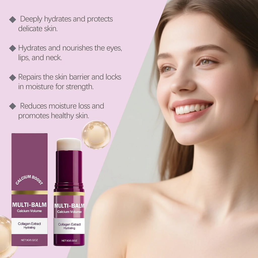 بالم كالسيوم وكولاجين متعدد الاستخدام للوجه والرقبة | Calcium Collagen Multi Balm Stick Hydrating Glow Face Neck Portable