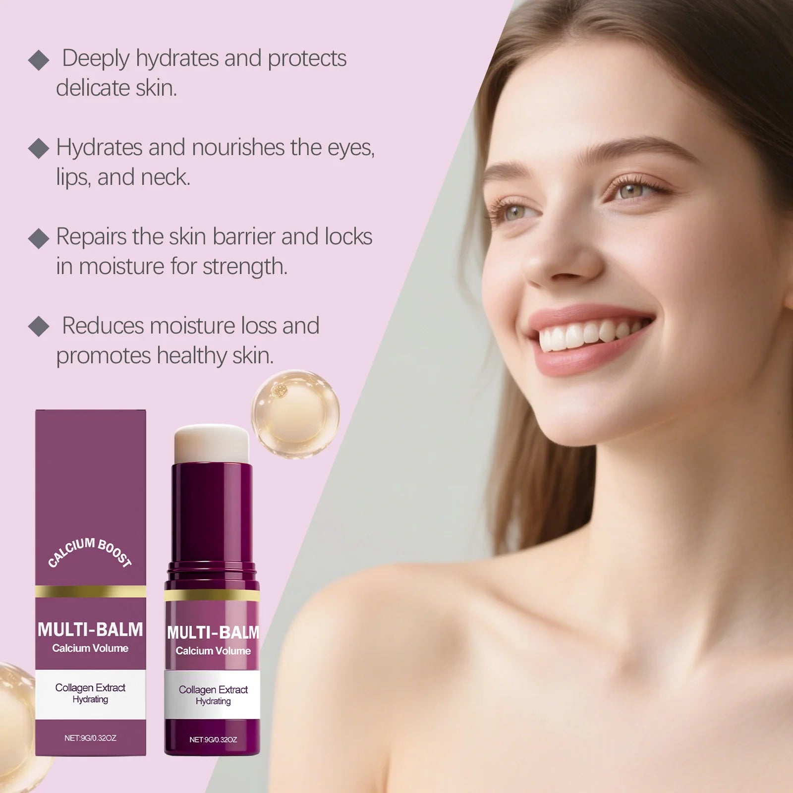 بالم كالسيوم وكولاجين متعدد الاستخدام للوجه والرقبة | Calcium Collagen Multi Balm Stick Hydrating Glow Face Neck Portable