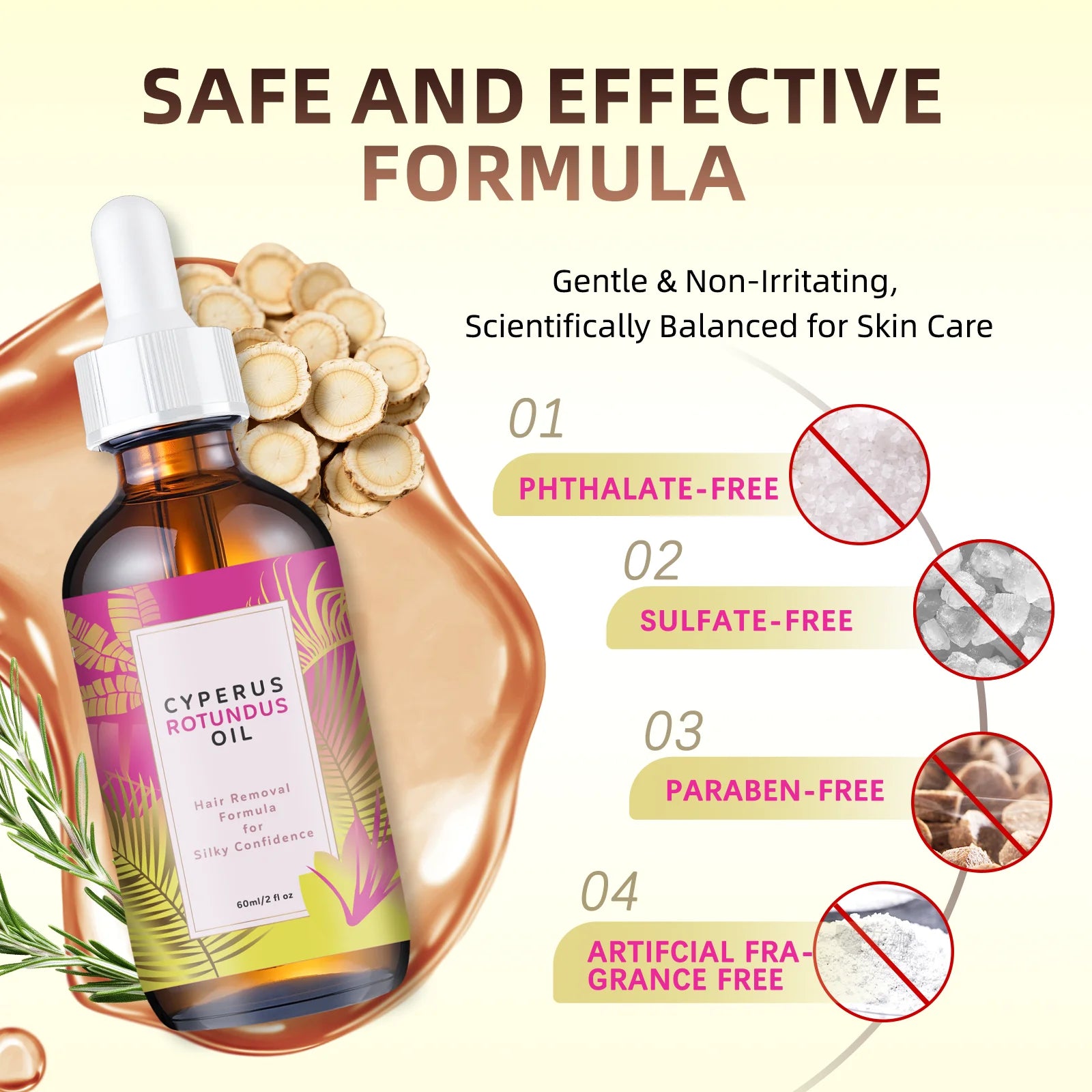 زيت تثبيط نمو الشعر الطبيعي 60مل بالجوجوبا واللوز | Natural Hair Growth Inhibitor Oil 60ml Jojoba Almond Smooth Skin