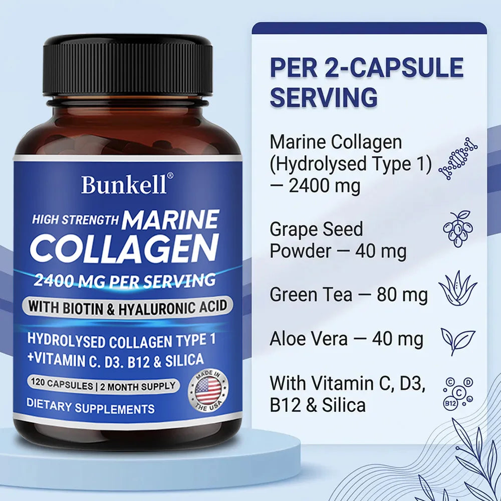 كولاجين بحري 2400مج بحمض الهيالورونيك وفيتامين C وبيوتين | Marine Collagen 2400mg with Hyaluronic Acid & Vitamin C