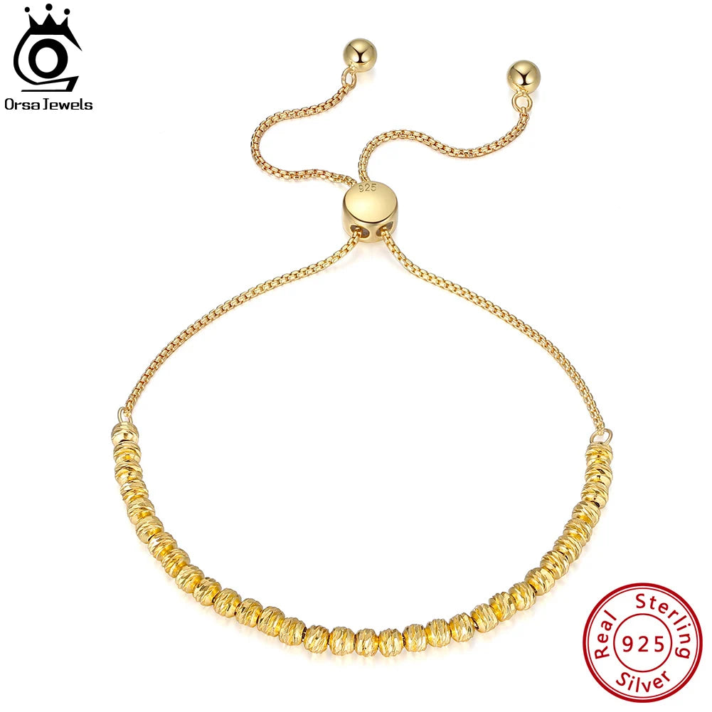 ORSA JEWELS 925 Sterling Silver 18K Gold Over 3mm Bolo Bead Bracelet for Women Adjustable Italian Fashion Bracelet Jewelry SB125