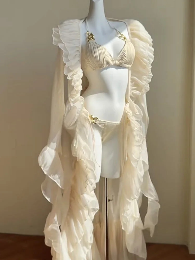Sexy Bikini Set Beach Vacation Two-Piece Pure Desire Cover-Up Triangular Design with Chest Pad No Steel Support Polyester