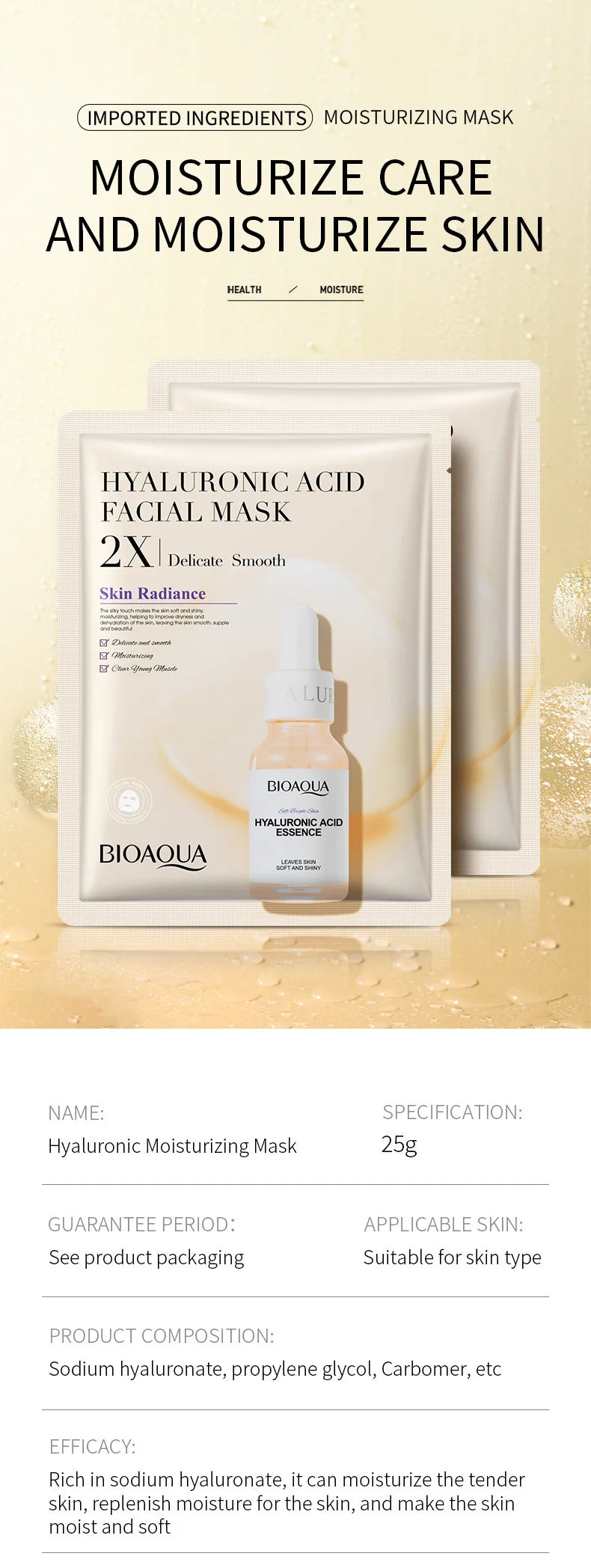 20pcs BIOAQUA Moisturizing Face Mask Whitenting Facial skincare Anti-aging Wrinkle Hydrating Facial Sheet Mask Skin Care