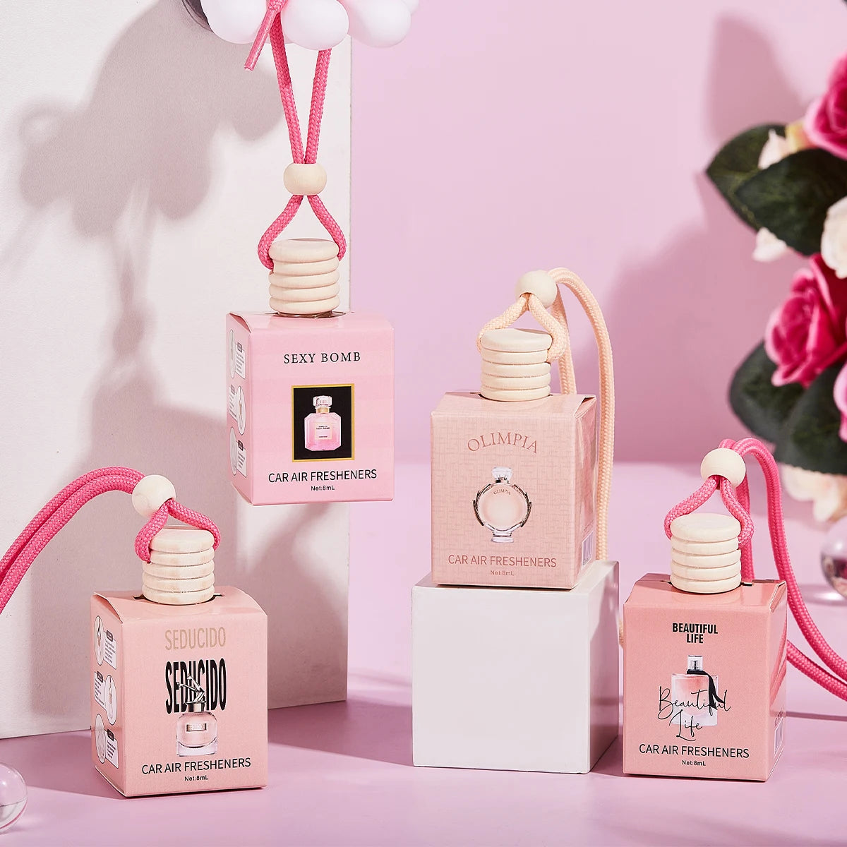 معطر سيارة وردي فاخر معلق لتعطير السيارة وتنقية الهواء | Pink Car Fragrance Pendant Interior Accessories Fresh Air Perfume