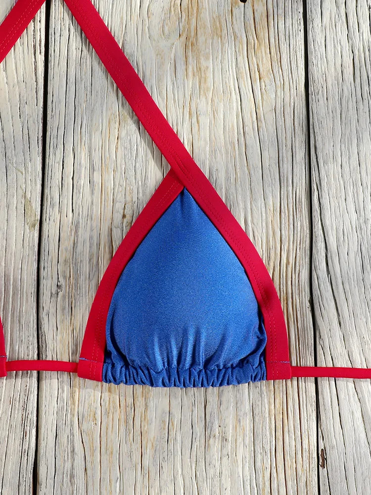 Bordered Bikinis Set Triangle Women's Swimwear 2026 Sexy Swimsuit Blue Bathing Suit Micro Biquini Brazilian Thongs Beach Wear