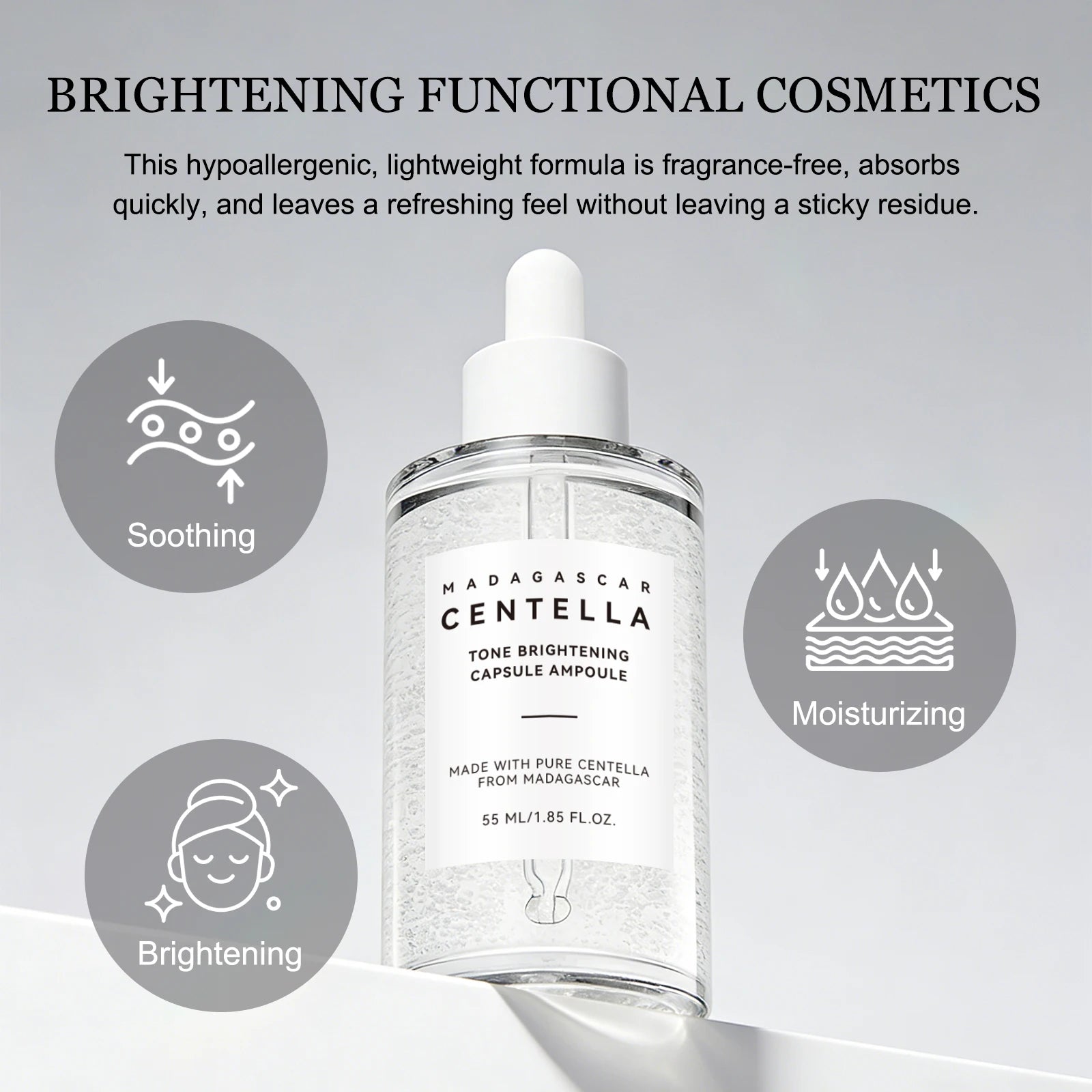 Madagascar Snowgrass Nicotinamide Essence 55ml - Soothes Uneven Tone & Supports Radiance for a Clear, Glowing Complexion.